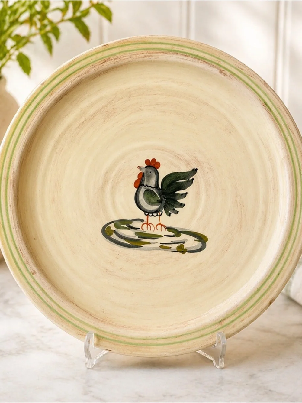 Vintage Italian Rooster Plate Ceramiche Virginia Hand Painted Rustic Farmhouse
